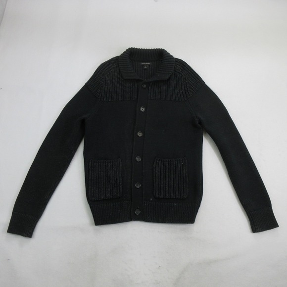 Banana Republic Other - Banana Republic Men Sweater L Cardigan Black Button Front Ribbed Knit Collar